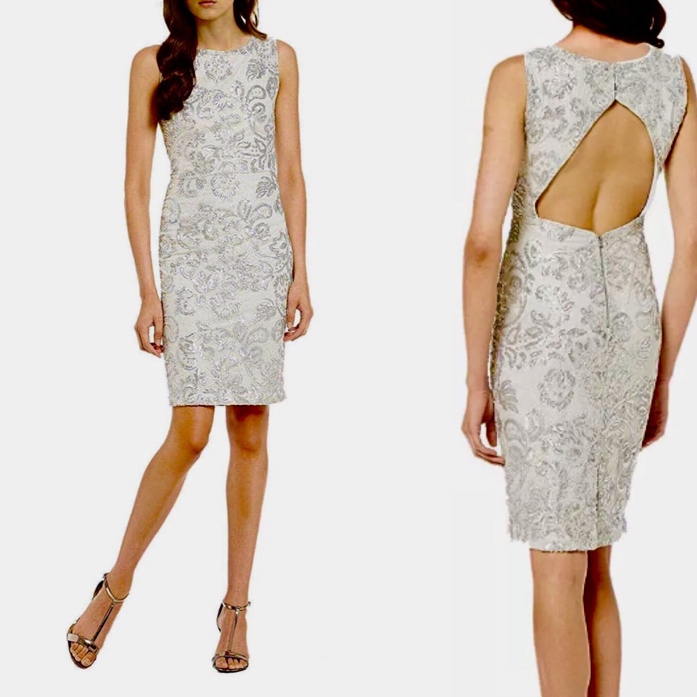 Calvin Klein Silver Sequin & Lace Sheath Dress